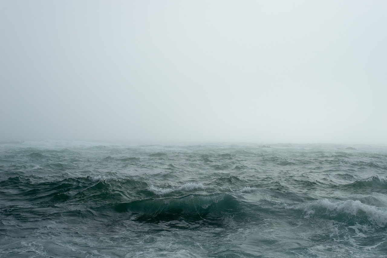 Stormy weather at sea.